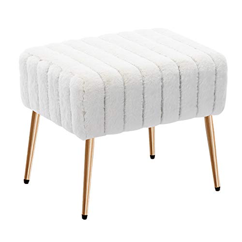 Duhome Modern Faux Fur Ottoman Bench Tufted Footrest Vanity Chair Makeup Chair Vanity Stool for Bedroom Living Room Kids\' Room White
