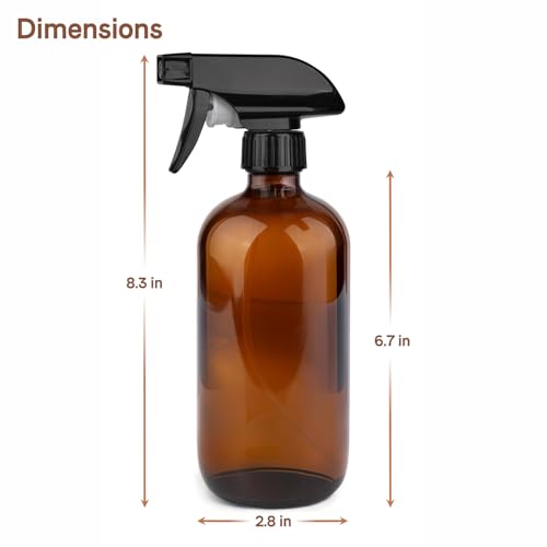GLING 16 oz 2 Pack Amber Glass Spray Bottles, Refillable Empty Dark Glass Spray Bottle Great for Cleaning Solutions, Essential Oils, Hair, and Plants, Adjustable Nozzle for squirting and Mist3