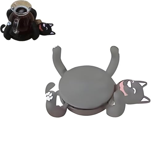 Cute Cat Coasters, New 3D Print Cat Mugs for Cats Lovers, Funny Drink Holders with Heat Resistant Base, Home and Office Use (Grey)