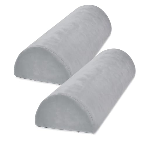 Image of CUSHIO Semi Roll Bolster Pillow | Memory Foam Half Moon Bolster Support Cushion for Neck, Back, Knees & Legs | Ergonomic Orthopedic Pillow with Soft Velvet Cover (Light Grey) Pack of 2