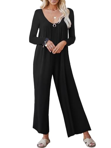 STOLKISS Women Plus Size Jumpsuits One Piece Loose Stretchy Long Sleeve Jumpsuit Fall Wide Leg Long Pant Rompers with Pockets — view 2