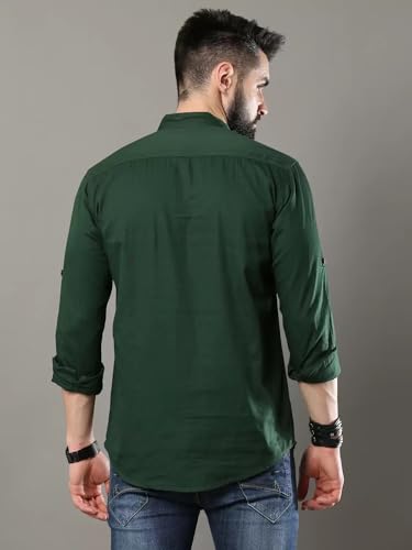 Image of DEEMOON Men's Cotton Blend Full Sleeve Short Kurta with Mandarin Collar Crafted from a Premium Cotton Blend