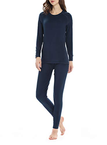 Thermal Underwear for Women, Fleece Lined Long Underwear Winter Base Layer Set Midweight Long John (Navy Blue, Large)