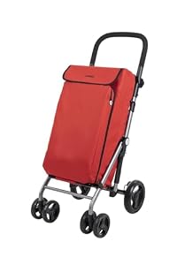 Carlett Einkaufstrolley mit 4 Rädern, faltbar, mit Abnehmbarer 48-L-Tasche, bis 25 kg und 10-L-Thermofach, höhenverstellbarem Griff, Sicherheitsbremse, auf 2 Räder umstellbar, leicht – Lite Duo, Rot