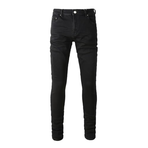 Jeans Pants Trousers Denim Stretch Tight Black Washed Street Trendy Casual Commuting Small Leg for Men(Black,32)