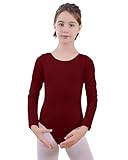 ZNYUNE Mädchen Ballettanzug Einfarbig aus Baumwolle Body Langarm Ballett Trikot B443 WineRed 152/158