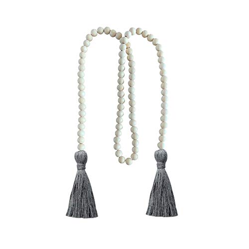 Zoonai Wood Bead Garland With Tassels Rustic Country Farmhouse Decor Home Decor Ornament Prayer Beads Wall Hanging Decor (Gray, 134Cm) #TOP16