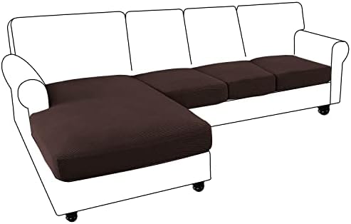 Elehealthy Sectional Couch Cover 4 Pieces Separate Cushion Couch Chaise Cover for L Shape Sectional Sofa Elastic Furniture Protector for Both Left/Right Sectional Couch (3 Seater + 1 Chaise, Brown)