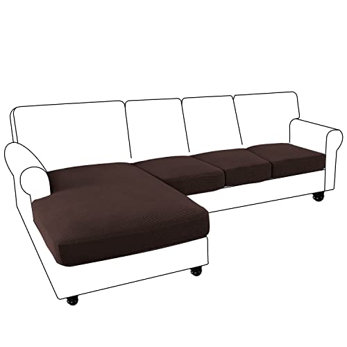 Elehealthy Sectional Couch Cover 4 Pieces Separate Cushion Couch Chaise Cover For L Shape Sectional Sofa Elastic Furniture Protector For Both Left/Right Sectional Couch (3 Seater + 1 Chaise, Brown) #TOP2
