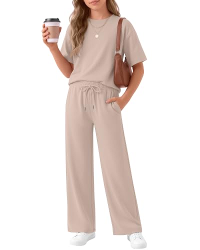 Image of Girls' 2 Piece Outfit Sets | Short Sleeve Shirts, Wide Leg Drawstring Pants with Pockets, Summer Matching Sweatsuit for 5-14y, Teen Back to School Clothes