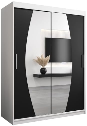 ABIKSMEBLE Armoire Porte Coulissante Miroir Elypse - Dressing Adulte - Penderie Vêtement - Garde Robe - Placard 2 Portes - Closet