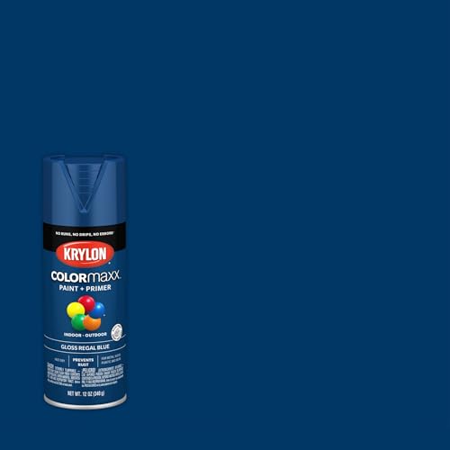 Image of Krylon K05535007 COLORmaxx Spray Paint and Primer for Indoor /Outdoor Use, Gloss Regal Blue 12 Ounce (Pack of 1)