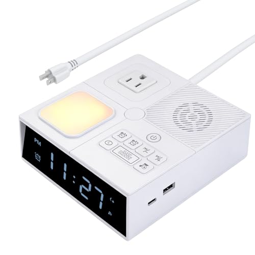 White Noise Sound Machine with Dual Alarm Clock – Soft Night Light 41 Non Looping Sounds USB Port Charger 3 Timers Memory Function 31 Adjustable Volume Sleep Sound Machine for Adult & Home Bedroom