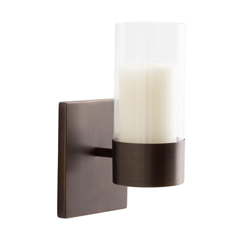 Kate and Laurel Zabler Modern Metal Wall Sconce, 5 x 6 x 10, Bronze, Round Candle Holder with Removable Glass Cylinder for Flameless Candle Display in Bedroom or Bathroom