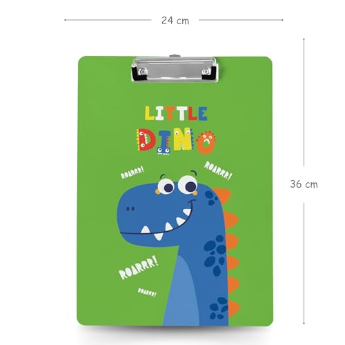Image of Clipboard Drawing, Writing, Exam Board with Clip (Size - 24x36 cm) Sturdy, Lightweight for Office, School, College - Green Dino