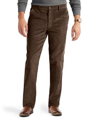 PLEPAN Mens Dress Corduroy Pants Classic Fit Stretch Elastic Waist Casual Pant Dark Brown Large