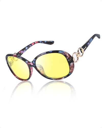 TJUTR Women's Night Vision Glasses, Polarized Yellow Lens for Night Driving, Anti Glare & Enhance Vision at Nighttime