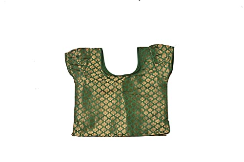 Green Chanderi & Dupion Fabric Short Sleeve Weeding Wear Pattu Pavadai Lehenga Choli for Kids (Color-Green)3