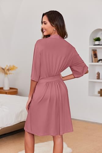 Image of Ekouaer Short Robes for Women Lightweight Kimono Robes Knit Bathrobe Soft Sleepwear with Pockets S-XXL