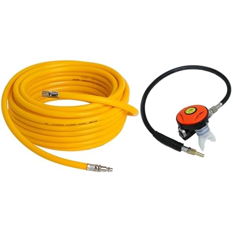 HPDAVV 100ft PVC Air Hose and 145PSI Scuba Diving Regulator & Octopus Hookah with Mouthpiece, Free Flow Resistant, M10×1 (Note: See The 2nd Picture) Cover