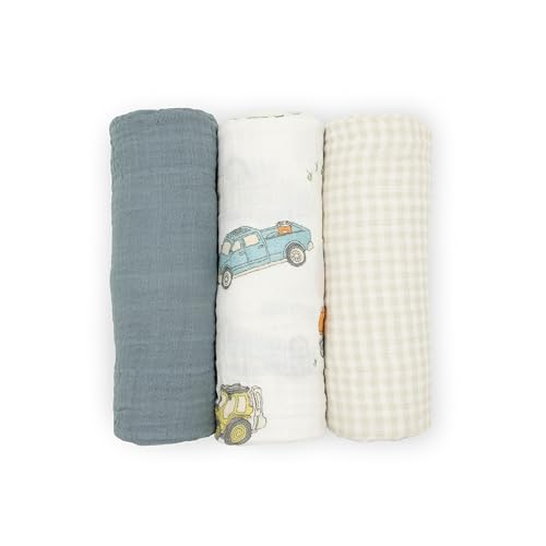 Image of Little Unicorn Muslin Swaddle Blanket for Newborns & Infants | Soft & Breathable Fabric | Set of 3 Baby Blankets for Swaddling, Nursing, Shower Gifts (Work Trucks)
