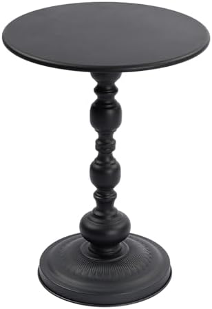 Metal Small Side Table, Round Vintage Nightstand, End Table for Bedside or Sofa, Accent Pedestal Table for Living Room Corners and Small Spaces, Black