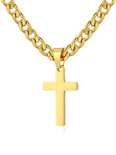 XIRUVE 41-76cm Homme Collier Pendentif Croix Chaîne Cubaine Largeur 4.5/6mm en Acier Inoxydable Cover