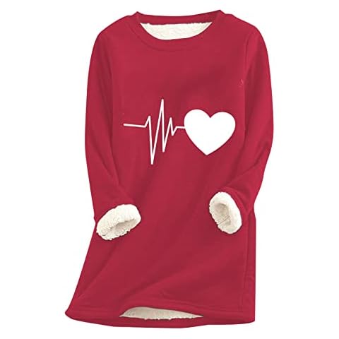 Sweatshirt for Women - Winter Ladies Thermal Underwear Long Sleeved Base Layer Tops Thick Fleece Casual Pullover Velvet Warm Underwear Tops for Work Officce (Red-D, L) Cover