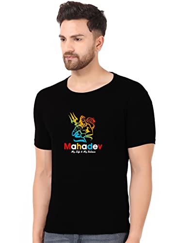Image of prabhu bhakti Mahadev Image with Text Graphic Printed Tshirts Shiva Mahadev Tshirts Cotton Round Neck Half Sleeve Black T-Shirt for Men Boys Trendy Mahadev Tshirts