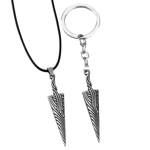 NLIEOPDA Spike-Shaped Game Character Necklace - Gothic Style Metal Pendant with Keychain