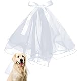 KUDES Bridal Wear Pet Wedding Veil with Clip, Handmade Dog Bow Headdress Dog Hair Accessories Costume for Valentine's Day Wedding Party Decoration (White Pearl)