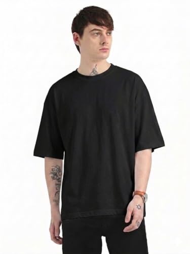 Image of Men's Oversized Plain Round Neck 100% Cotton T-Shirt | Soft Breathable Casual Half Sleeve Tee