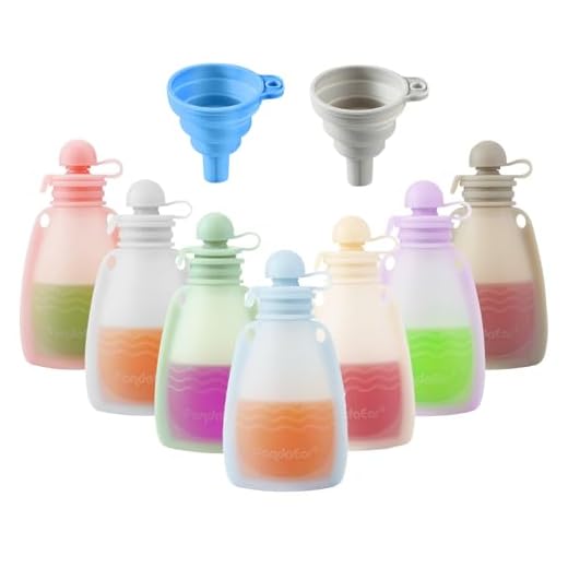 PandaEar Reusable Silicone Baby Food Pouches, 7 Pack Squeeze Pouches for Toddler Kids, BPA-Free Silicone Refillable Baby Food Storage, 5.5 oz /150 ml