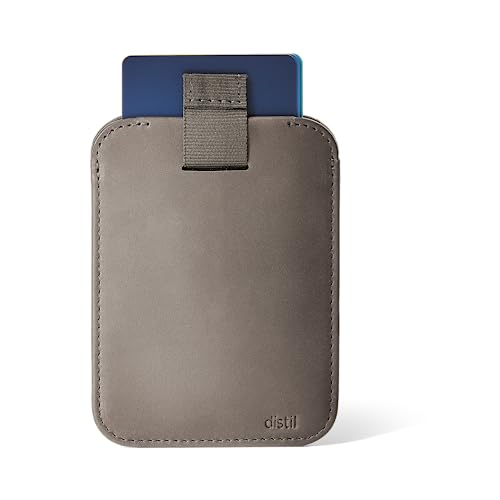Distil Union Wally Sleeve | Minimalist Genuine Leather Slim Wallet & Credit Card Holder | MagLock Pocket, Pull-Tab Access, RFID Shielding (Gray)