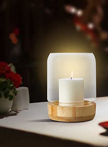Serene Spaces Living SSLDD14039SFS Large Glass Candle Holder Hurricane With Wood Base thumb #4