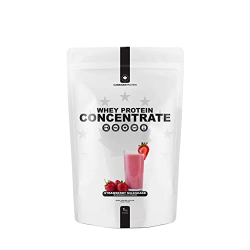 Canadian Protein Whey Concentrate 24g of Protein | 1 kg of Strawberry Milkshake Flavored Low Carb Keto Friendly Workout Recovery Drink | Protein Powder Rich in BCAA Amino Acids