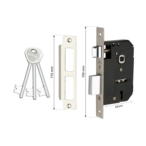 Image of Alwin's Diamond Ky SSRG, 8 Inch Mortise Lockset, 6 Lever 2 Turn Lock, 3 Keys,Ideal for Main Door, Bedroom, Living Room, Bathroom and Kitchen Doors Both for Right and Left Hand Doors. (Plus, SS)
