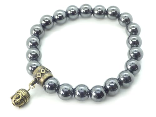 Bracelet en hématite noire naturelle fait main en France avec Bouddha