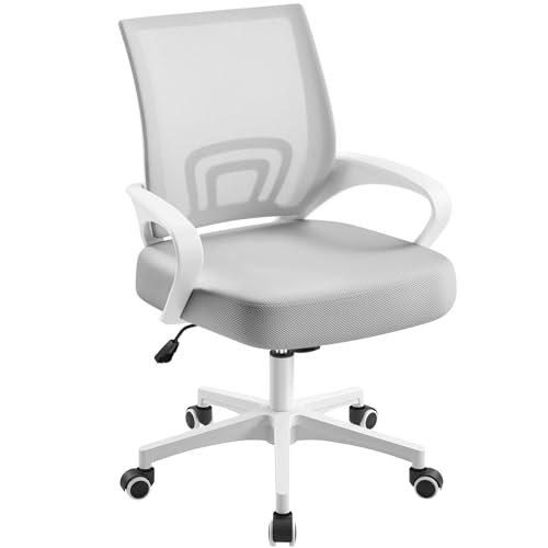 Yaheetech Silla de Escritorio Oficina Malla Silla Ergonomica con Soporte Lumbar Altura Ajustable Respaldo Transpirable Silla Giratoria Función Inclinación para Oficina Capacidad Max136 KG Gris Claro