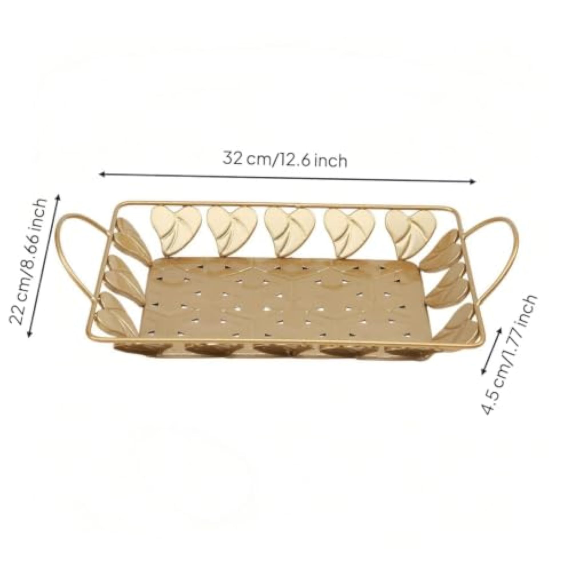 Rectangular Metal Tray with Handles, Decorative Gold Vanity Tray