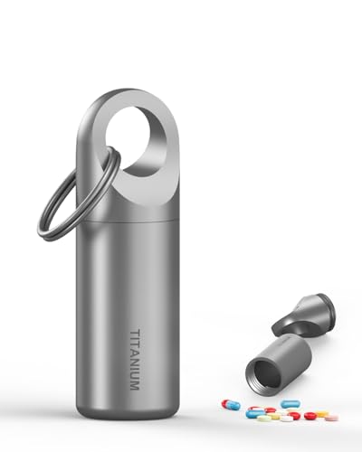 Tikey Titanium EDC Pill Container, Waterproof Keychain Capsule, Pocket Purse Pill Case for Outdoor Travel Camping (Pill Case S)