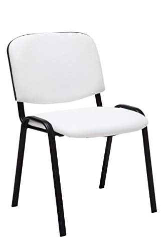 Chaise Visiteur Empilable Ken Similicuir I Chaise de Reception Confortable avec Dossier Pieds en Métal Robuste I Couleur:, Couleur:Blanc