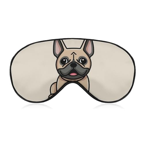 JiuPopular Mascherina per occhi in tessuto liscio, motivo: bulldog francese, mascherina per dormire con fascia regolabile per uomini e donne