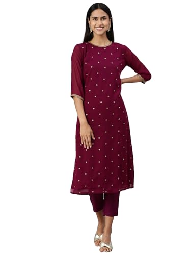 Image of Hritika Women Faux Georgette Sequin Pattern Regular Kurta Set (Purple, Hrkb0070Prple L)