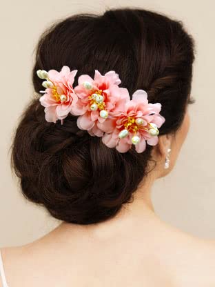 Hair Flare Women Attractive Artificial Lily Flower Shaped Wedding Hair Accessories/Hair Pins/Juda Pins for Women and Girls- 2285, Baby Pink