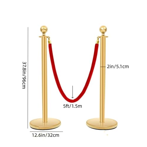 HaTur 4 PCS Edelstahl Absperrständer Personenleitsystem Kordelständer Abgrenzungsständer Absperrpfosten mit 3 roten Samtseile, Sand Injektion Hohle Basis (Gold)