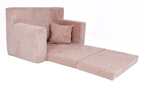 FORTISLINE Canapé enfant dépliable en velours côtelé - Canapé de jeu 2 en 1 avec fonction couchage - Canapé pour enfants 83 x 47 x 43 cm - Canapé-lit doux en...