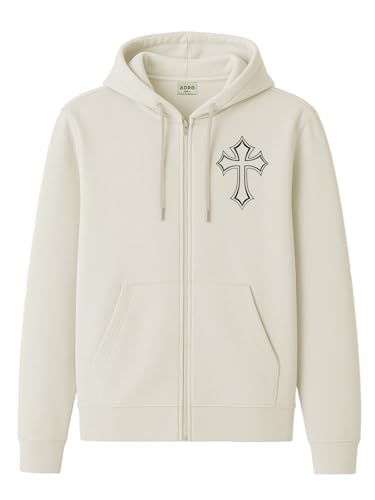 Image of ADRO Men's Regular Fit Zip-Up Hoodie for man | 320 GSM Cotton Poly Fleece Zipper Sweatshirt with Soft Fabric & Printed Hoodies