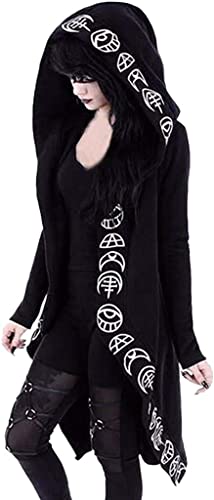 WERTYT Frauen Gothic Hoodie, Witchcraft Punk Long Cardigan, lässige Langarmjacke Halloween Top Sweatshirt (3XL,Schwarz,3XL) Cover