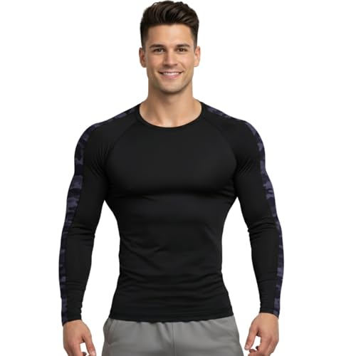 Image of NEVER LOSE Men's Workout Set Compression Shirt and Pants Top Long Sleeve Sports Tight Base Layer Suit Quick Dry & Moisture-Wicking (Compression Workout Set Combo)